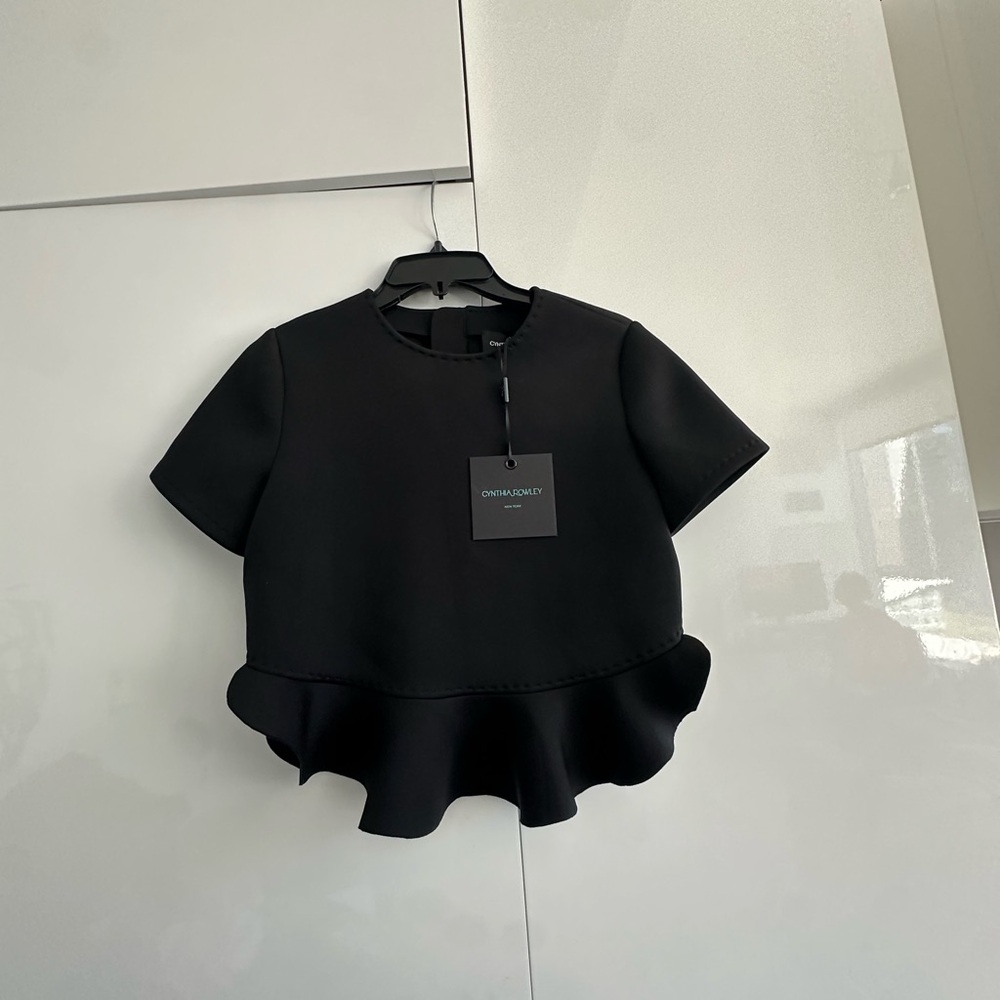 Cynthia Rowley Black Ruffle Hem Blouse